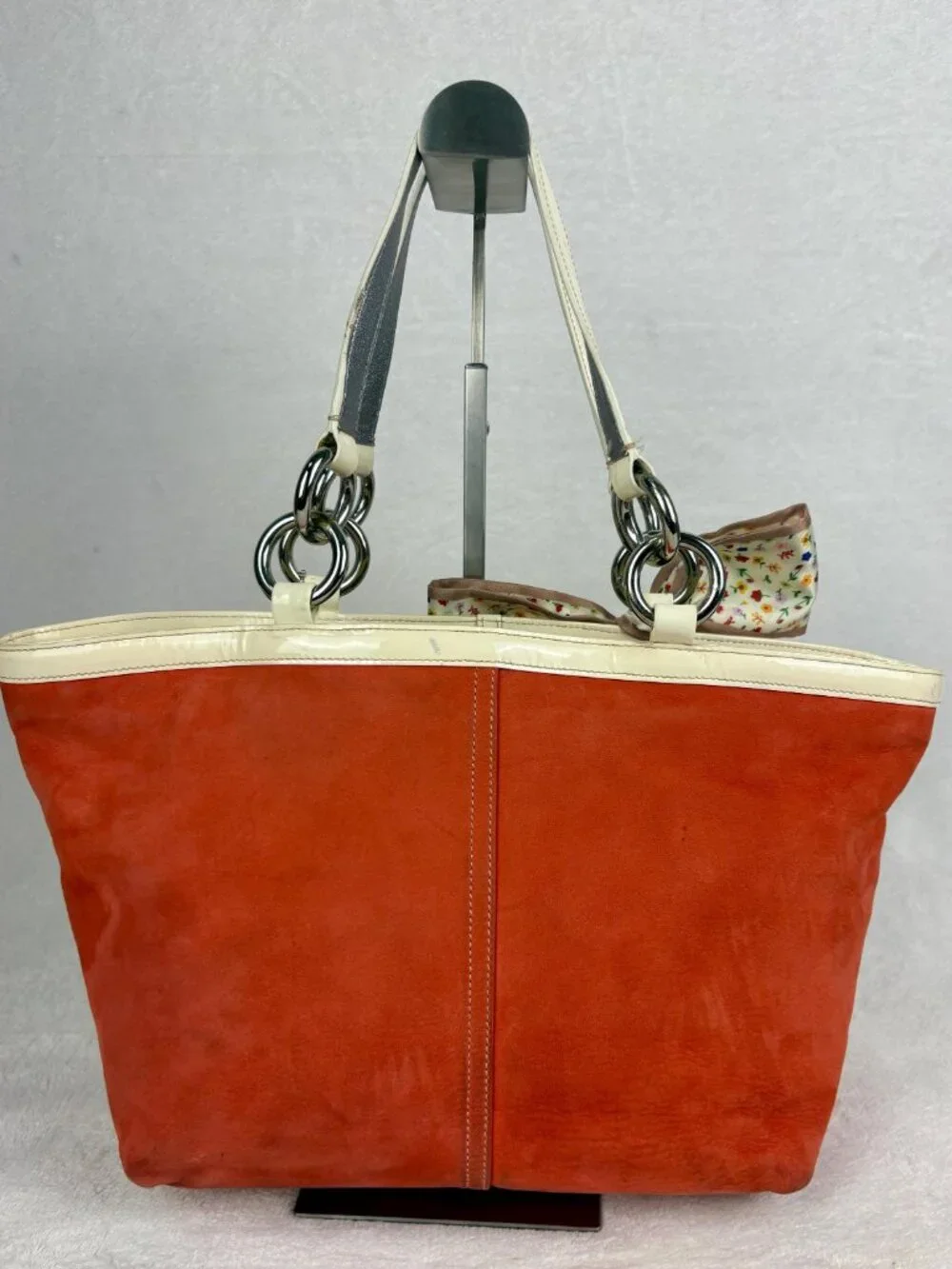 Coach Rare Vintage Hamptons Vermilion Suede Tote with Scarf
